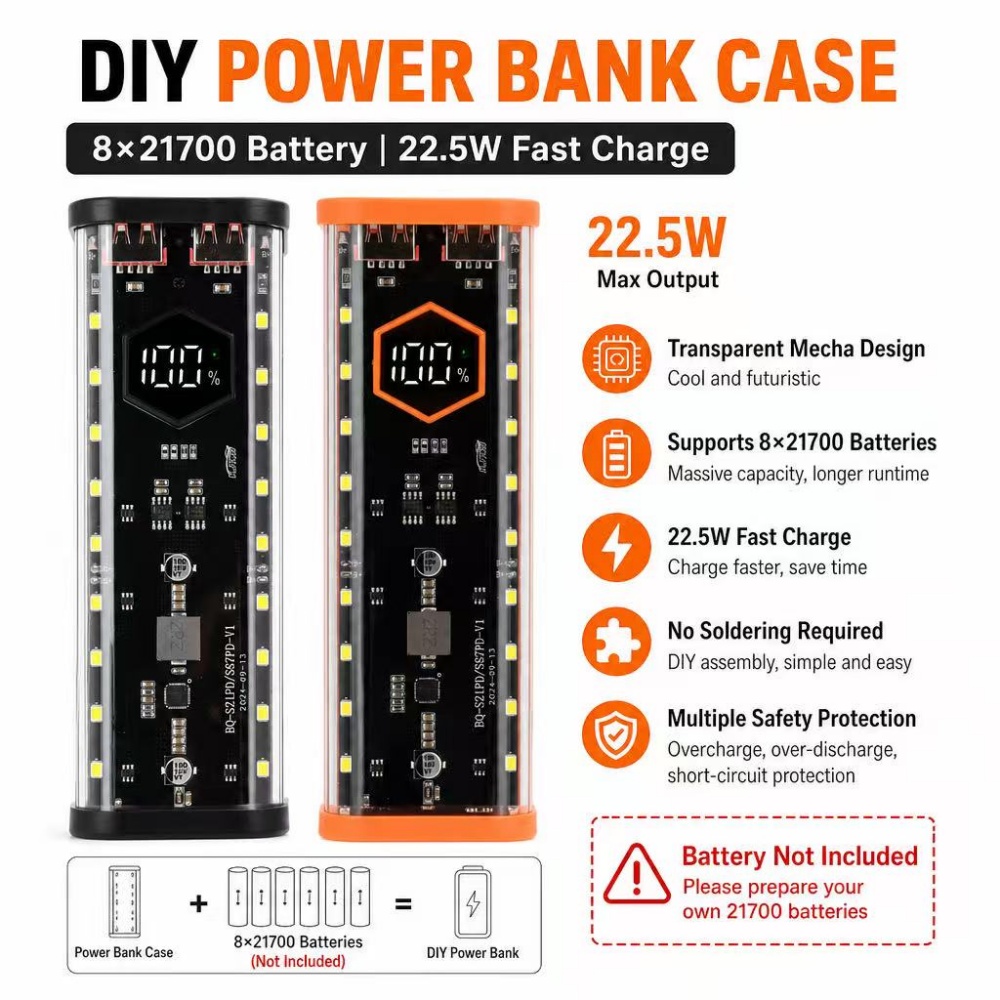 Caja para Baterías 8*21700, Ca - Diy Electronics Hobby reseña y precio